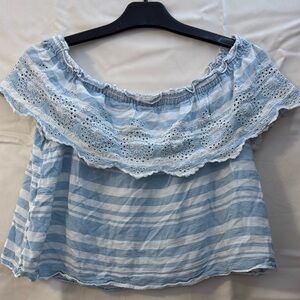 American Eagle Outfitters Blue Striped Off-Shoulder Blouse